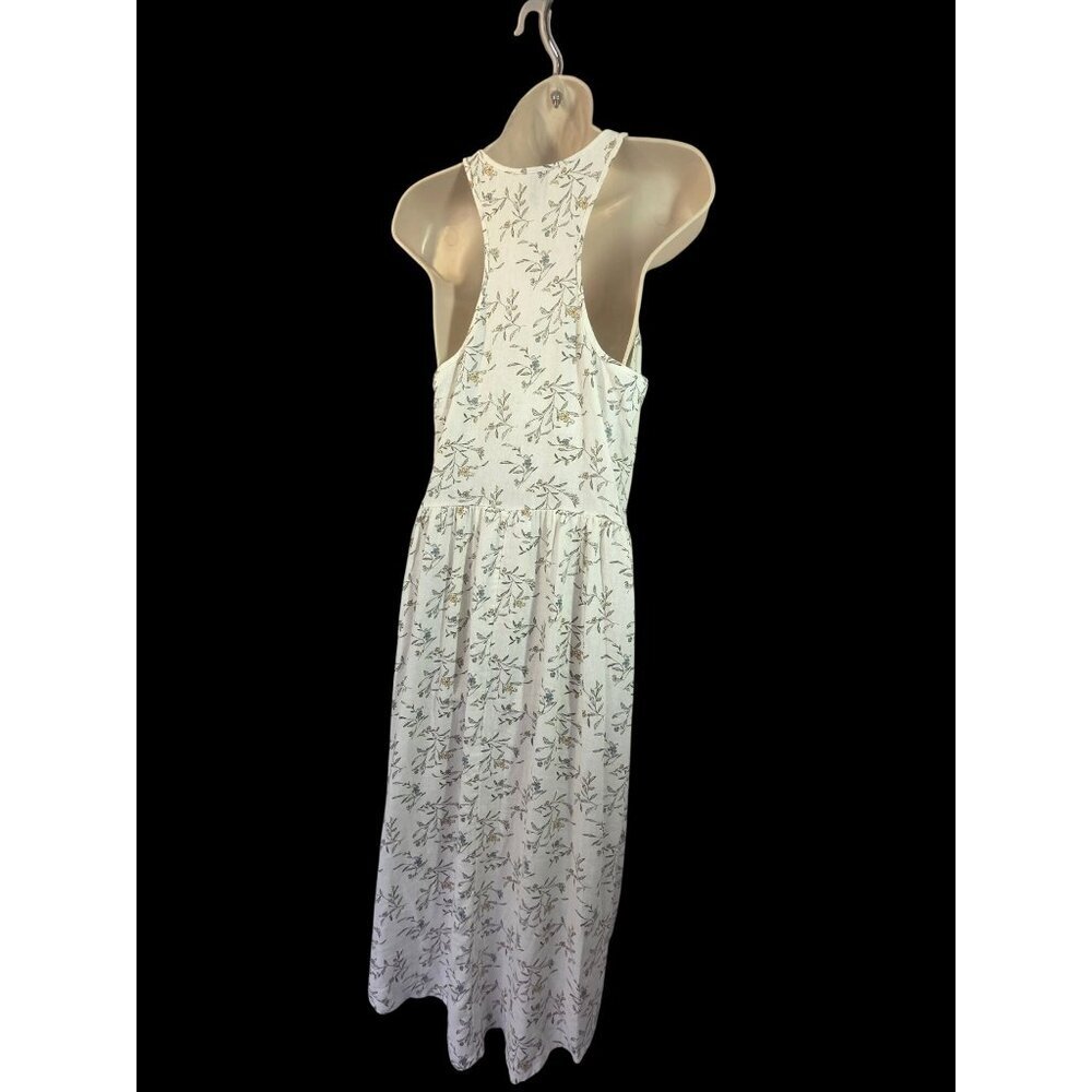Linen Blnd Floral Midi Dress Sz S Racerback White Botanical NEW Universal Thread - Picture 2 of 9